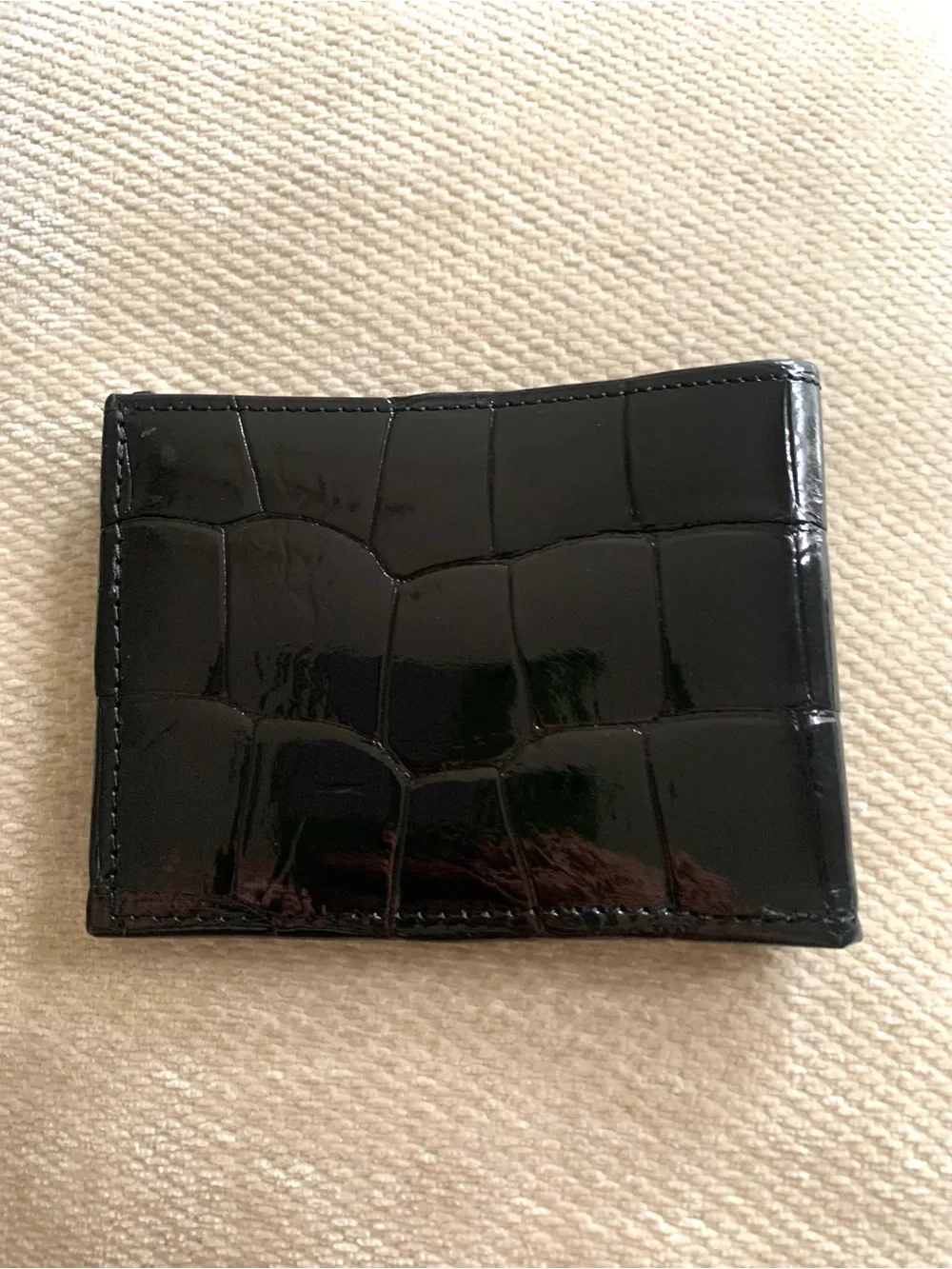 Made in USA Black Shiny Glazed Alligator Leather Men’s Wallet Card Bill Pockets